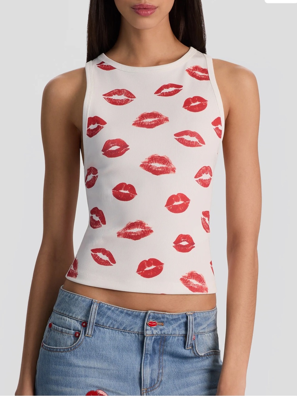 ALICE + OLIVIA Allen Print Rib Tank Top Size Small